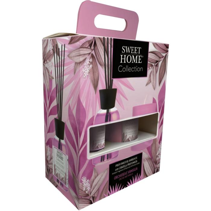 Sweet Home Dárkový set Orchidej & vanilka - Aroma difuzér 100 ml a svíčka ve skle 110g