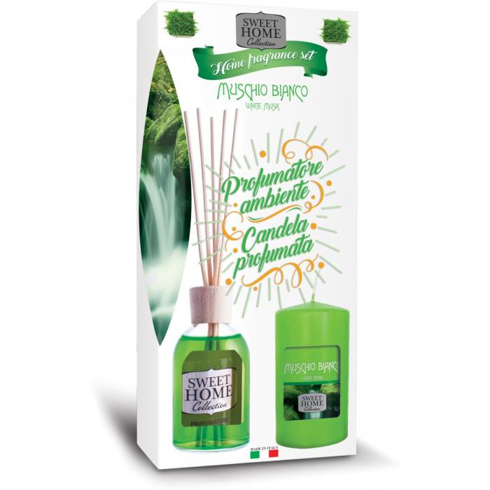 Sweet Home Dárkový set Bílý mošus - Aroma difuzér 100 ml a svíčka 135g