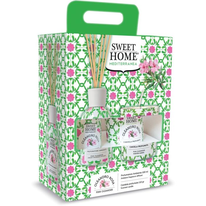 Sweet Home Dárkový set Růžový oleandr - Aroma difuzér 100 ml a svíčka ve skle 110g