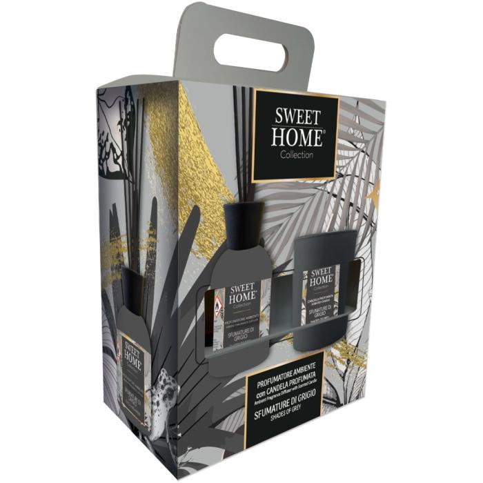 Sweet Home Dárkový set Odstíny šedi - Aroma difuzér 100 ml a svíčka ve skle 110g