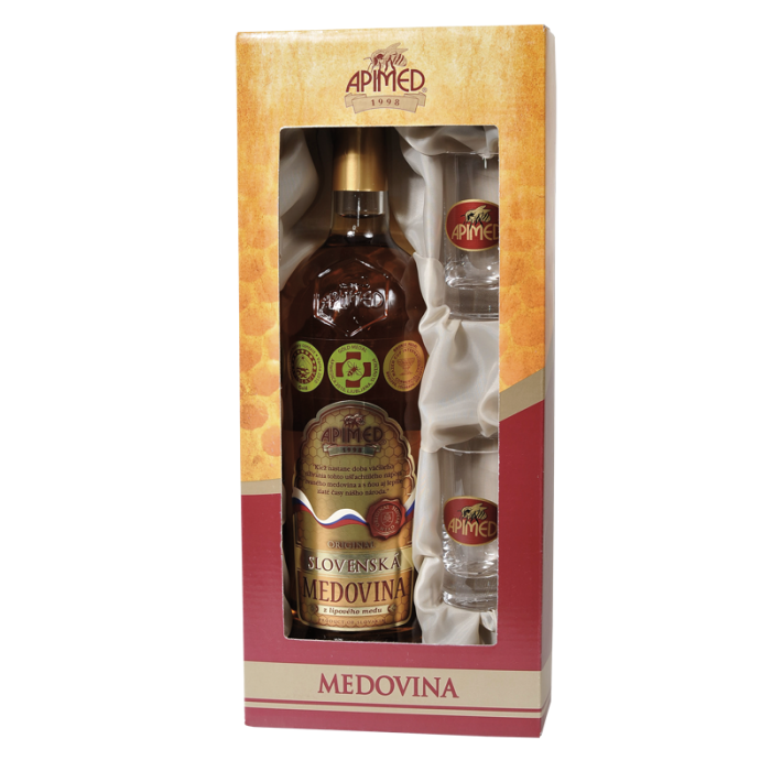 Dárková kazeta + Originál Slovenská medovina 0,75 l + skleničky